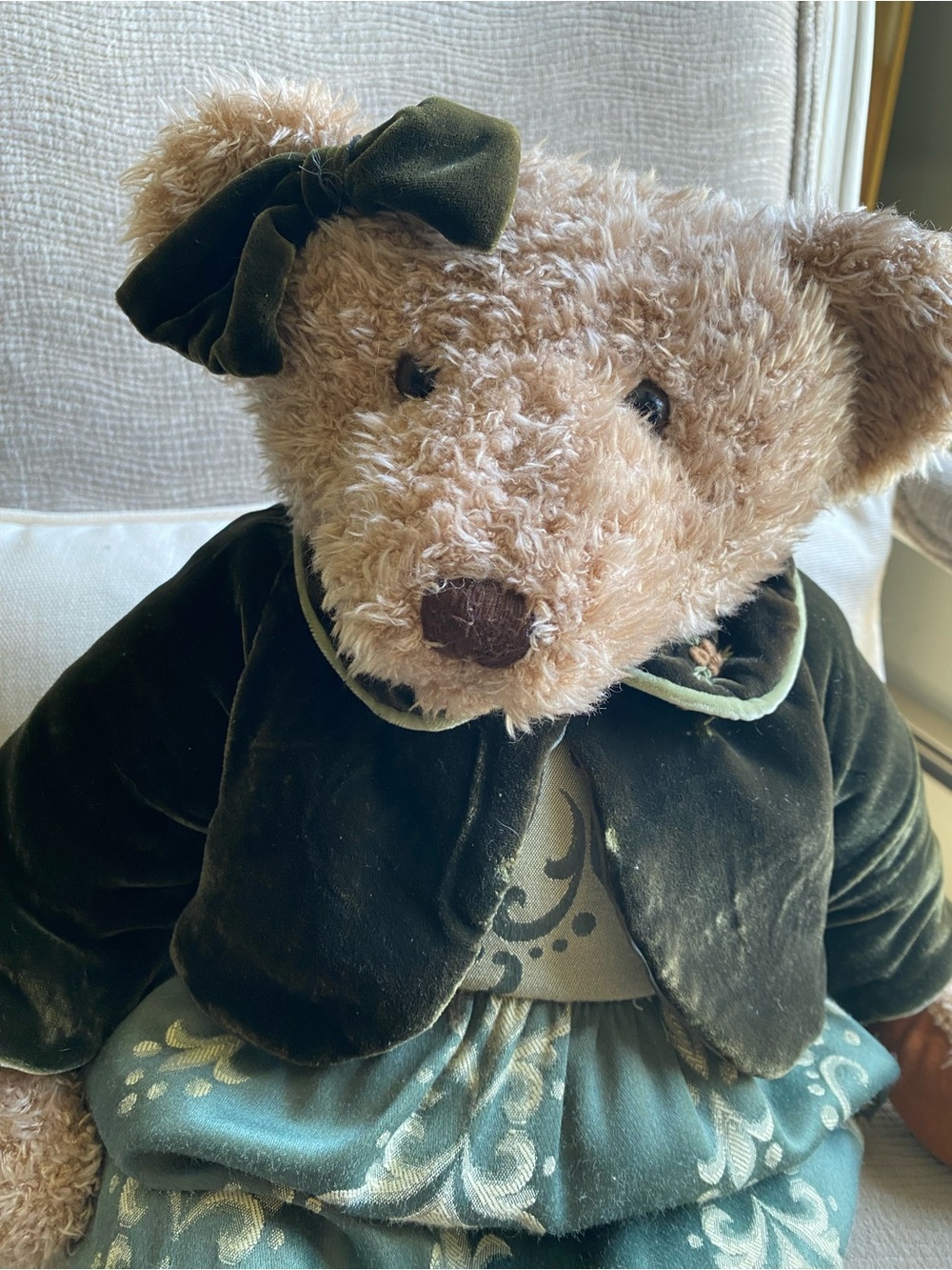 Russ Vintage Collection Plush Teddy Bear Brown Fur with Original Dress Outfit